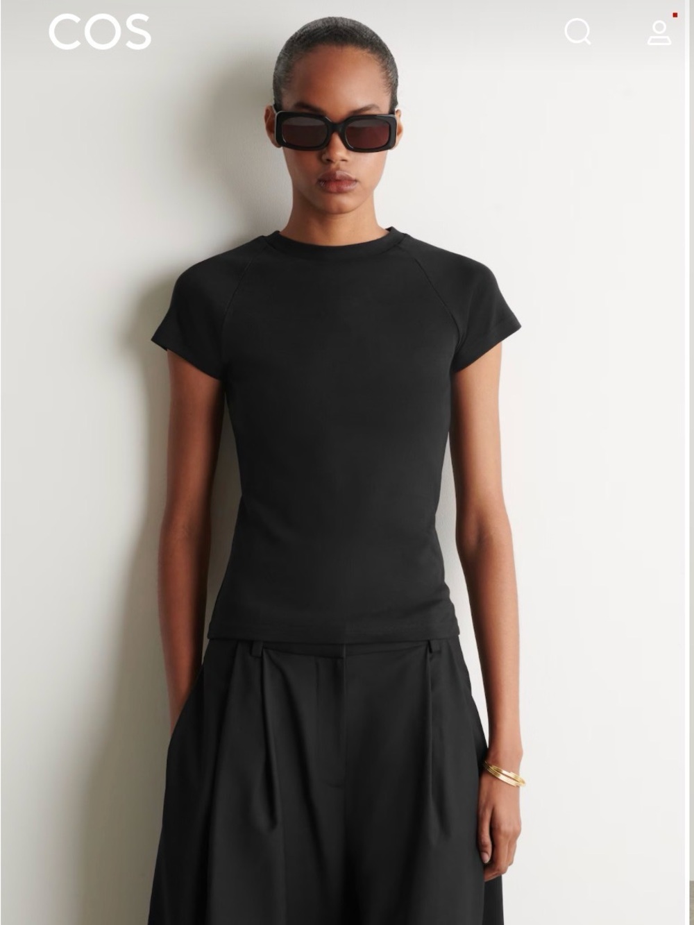 COS Black Short Sleeve Crewneck Top